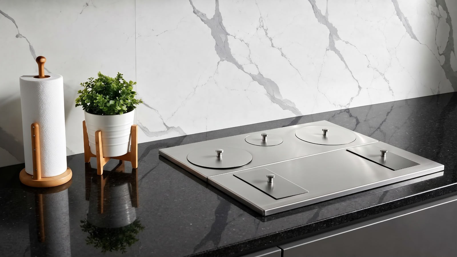 Pattambi Adupp Flame Tech Plus Smokeless Firewood Stove in Modern Modular Kitchen